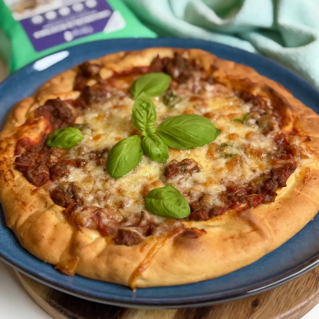 Pizza mit Pizzaboden aus Fibriya Universal-Ballaststoffmix