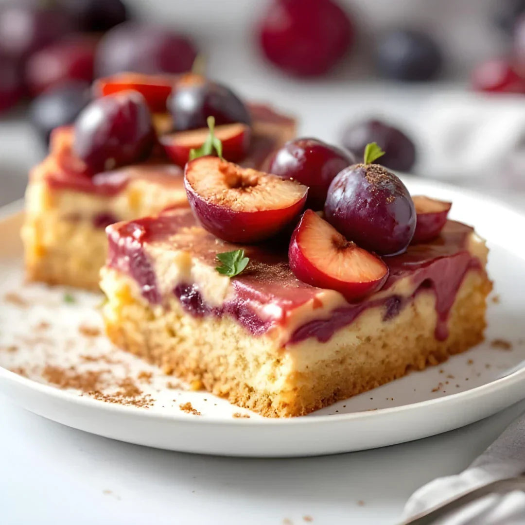 Cremiger Pflaumenkuchen aus Fibriya Neutraler-Biskuit Ballaststoffmix