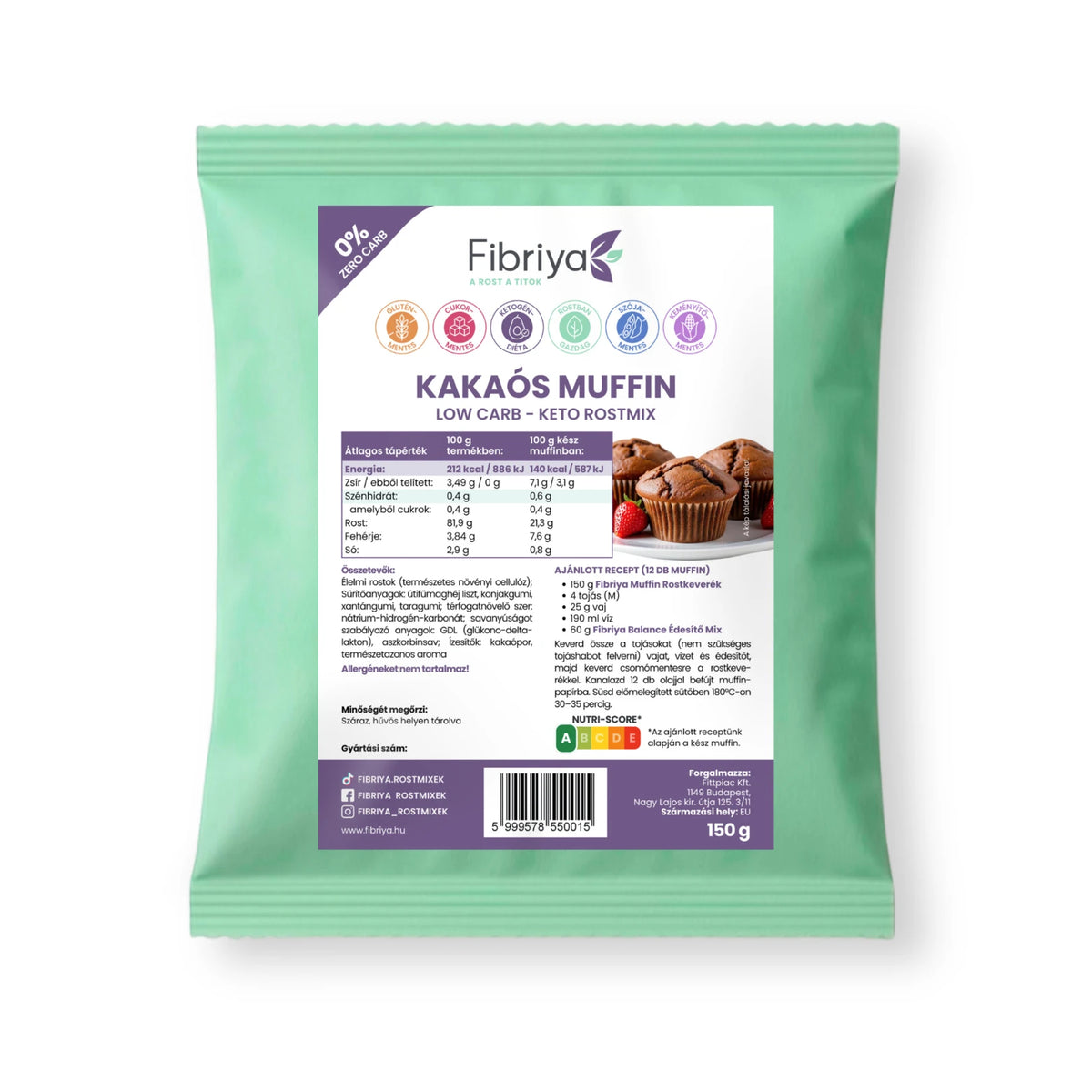 Fibriya Kakao-Muffin – Low-Carb Keto Ballaststoffmix 150g