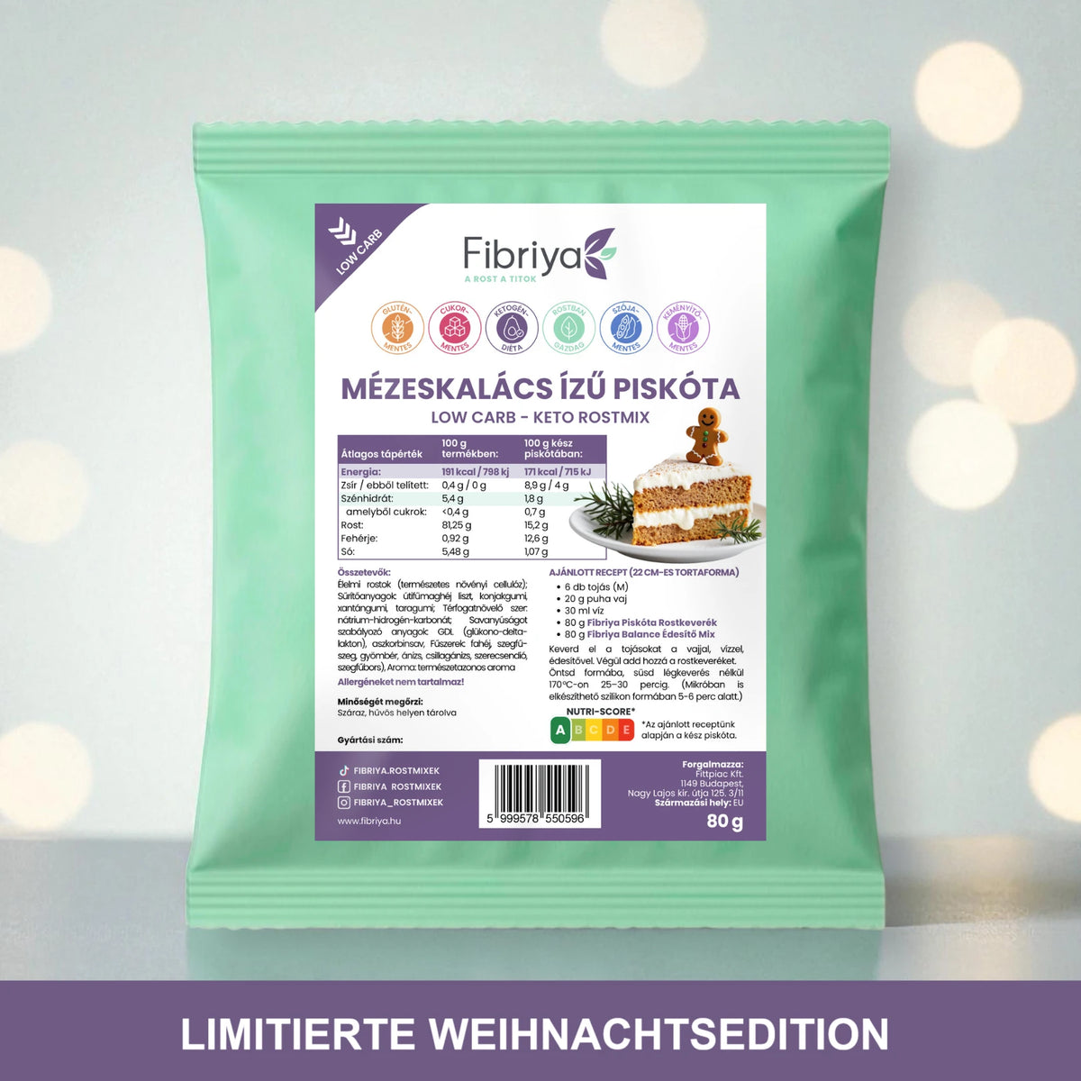 Fibriya Lebkuchen-Biskuit – Low-Carb Keto Ballaststoffmix 80g