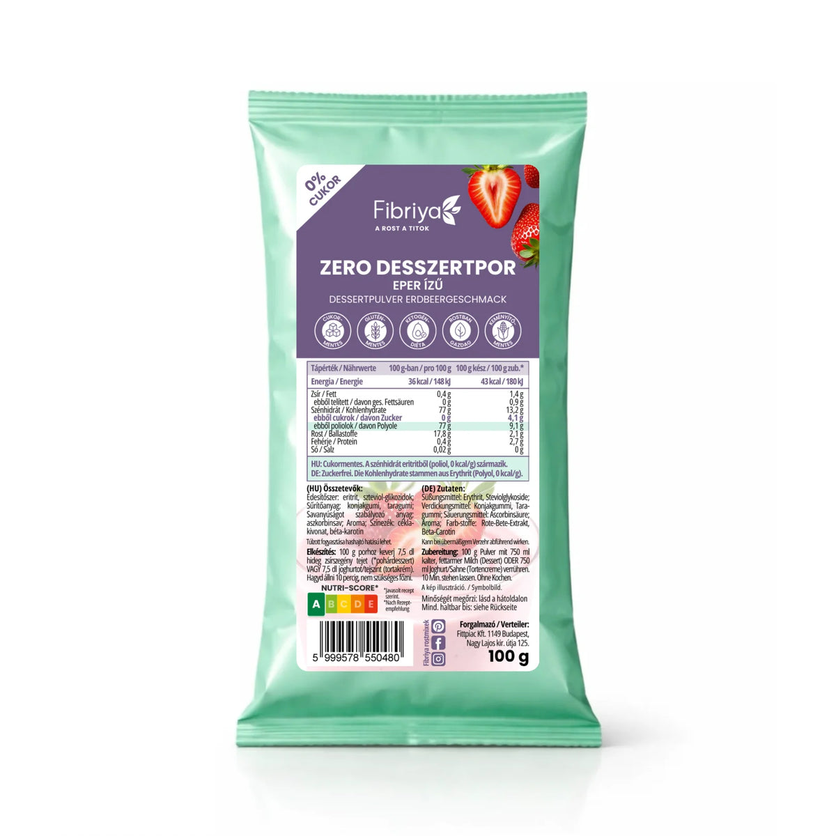 Fibriya Zero Dessertpulver Erdbeere 100g